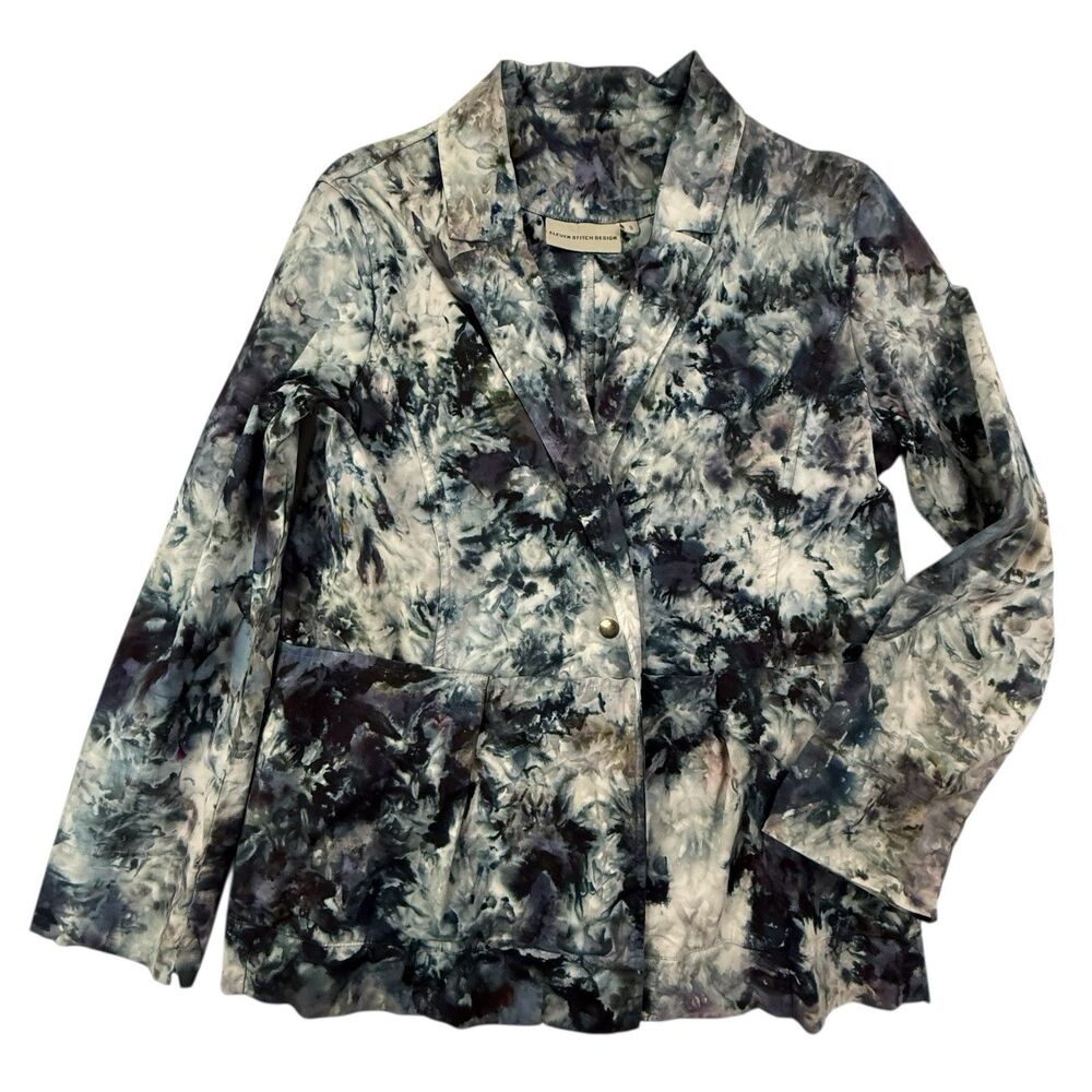 ELEVEN STITCH DESIGN Tie Dye Wrap Pocket Jacket Woman Small Blue Lagenlook USA - Picture 2 of 13